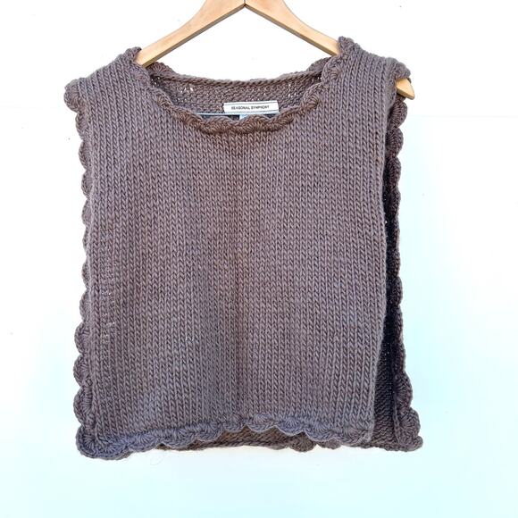 Anthropologie Seasonal Symphony Fidelio Poncho Vest Knit Virgin Wool Brown Tan - Picture 5 of 7
